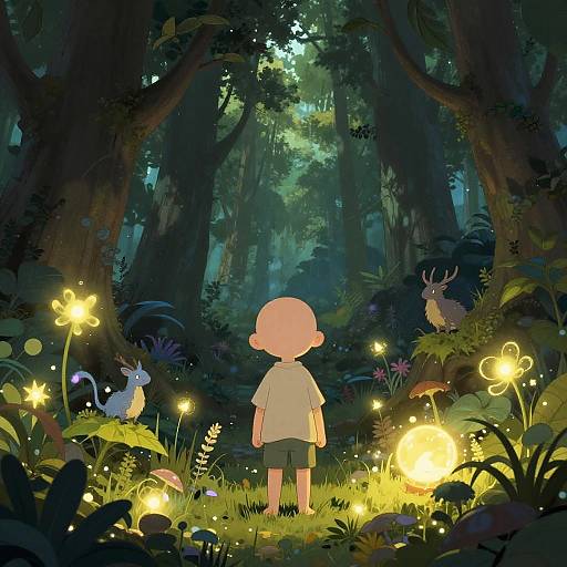Child Exploring Magical Forest