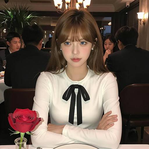 Elegant Woman in Dimly Lit Restaurant