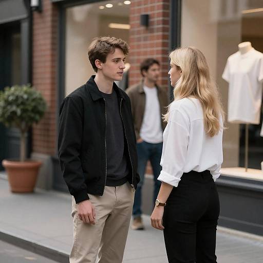 Casual Street Conversation by Storefront