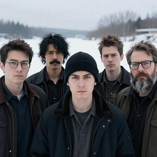 Five Men in a Snowy Landscape