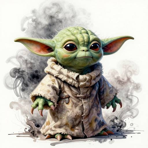 Ultrarealistic Youth Yoda with Mist and Ink
