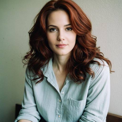 Portrait of Woman with Auburn Hair in Casual Blouse