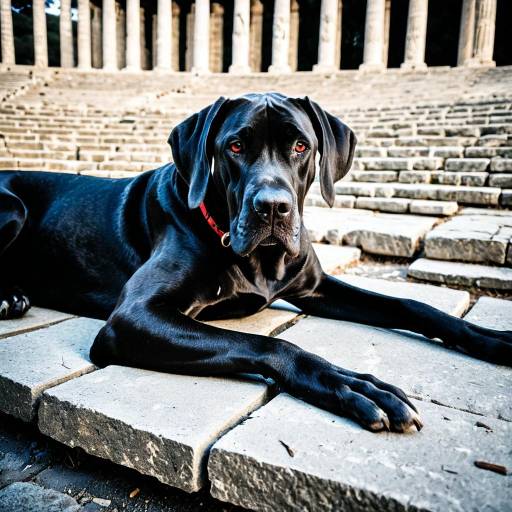Great Dane with Scarlet Eyes in Greek Amphitheater