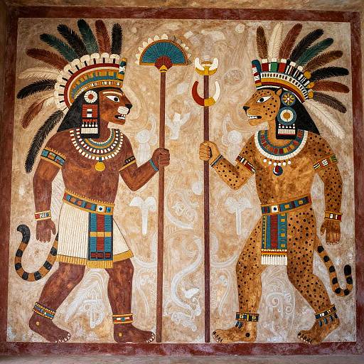 Realistic Aztec Jaguar Warriors Mural