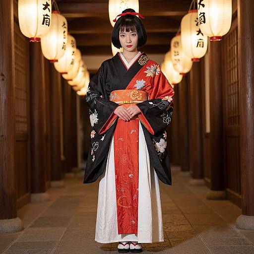 Traditional Asian Doll Costume in Lantern Hallway