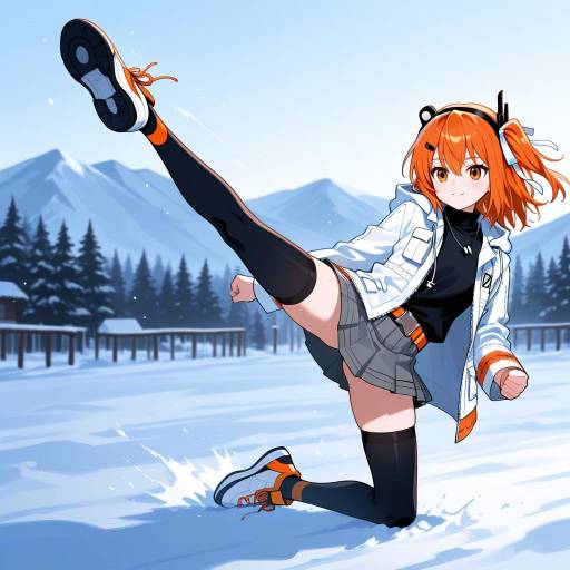 Cheerful Girl in a Snowy Village