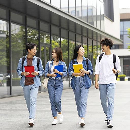 Diverse Students Outside Modern Glass Building