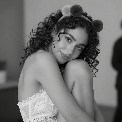 Elegant Woman with Pom-Pom Headband