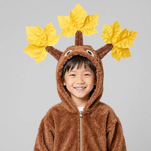 Playful Asian Boy in Tree Costume