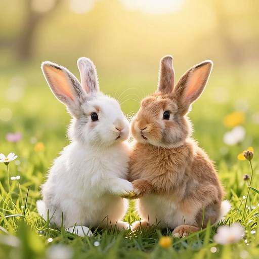 Joyful Bunnies in Sunlit Meadow