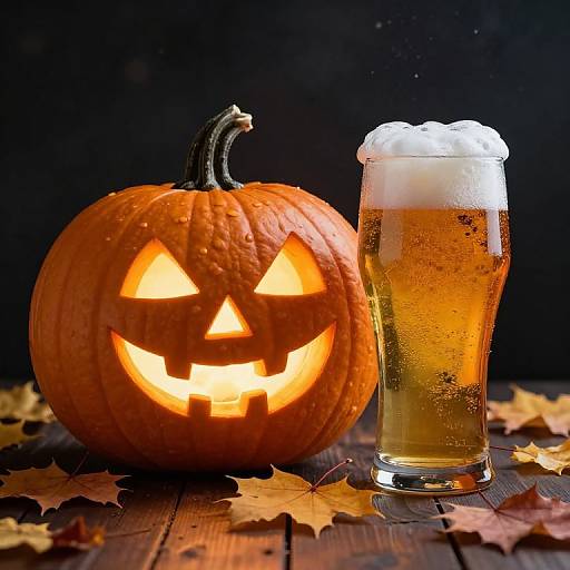 Jack-o'-Lantern with Beer and Leaves