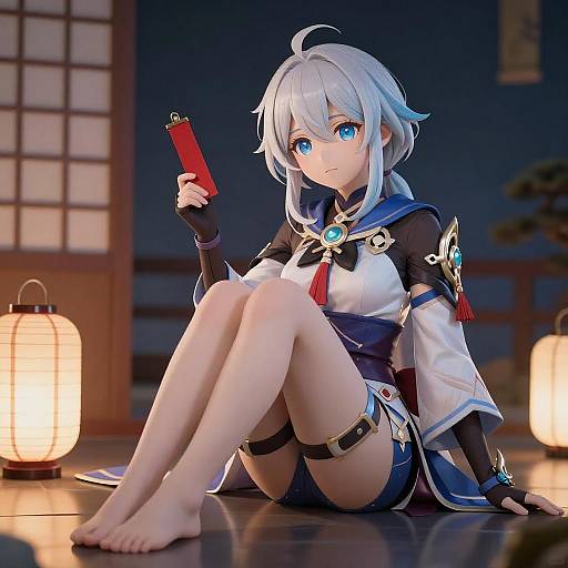 Anime Character with Silver Hair and Lantern