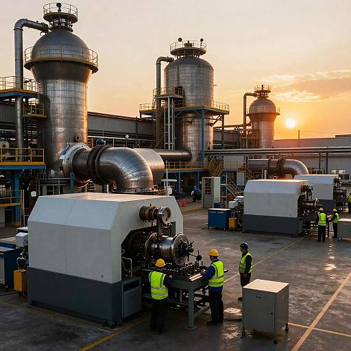 Sunset Industrial Factory in Action