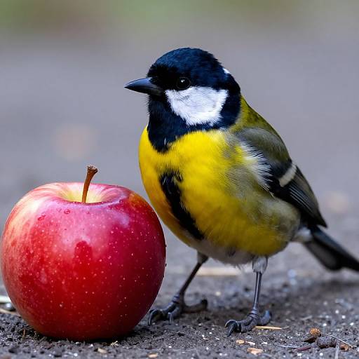 Vibrant Bird with Red Apple