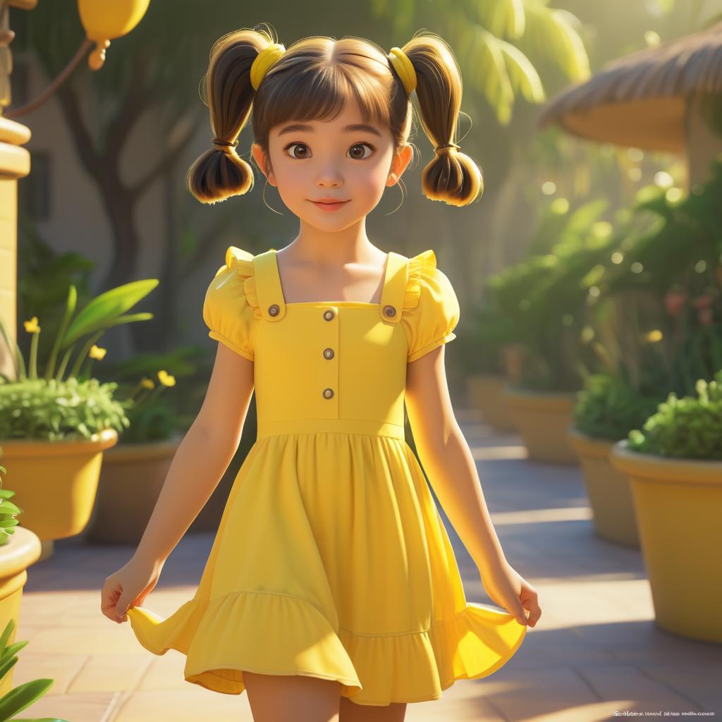 Whimsical Young Girl in Yellow Sundress