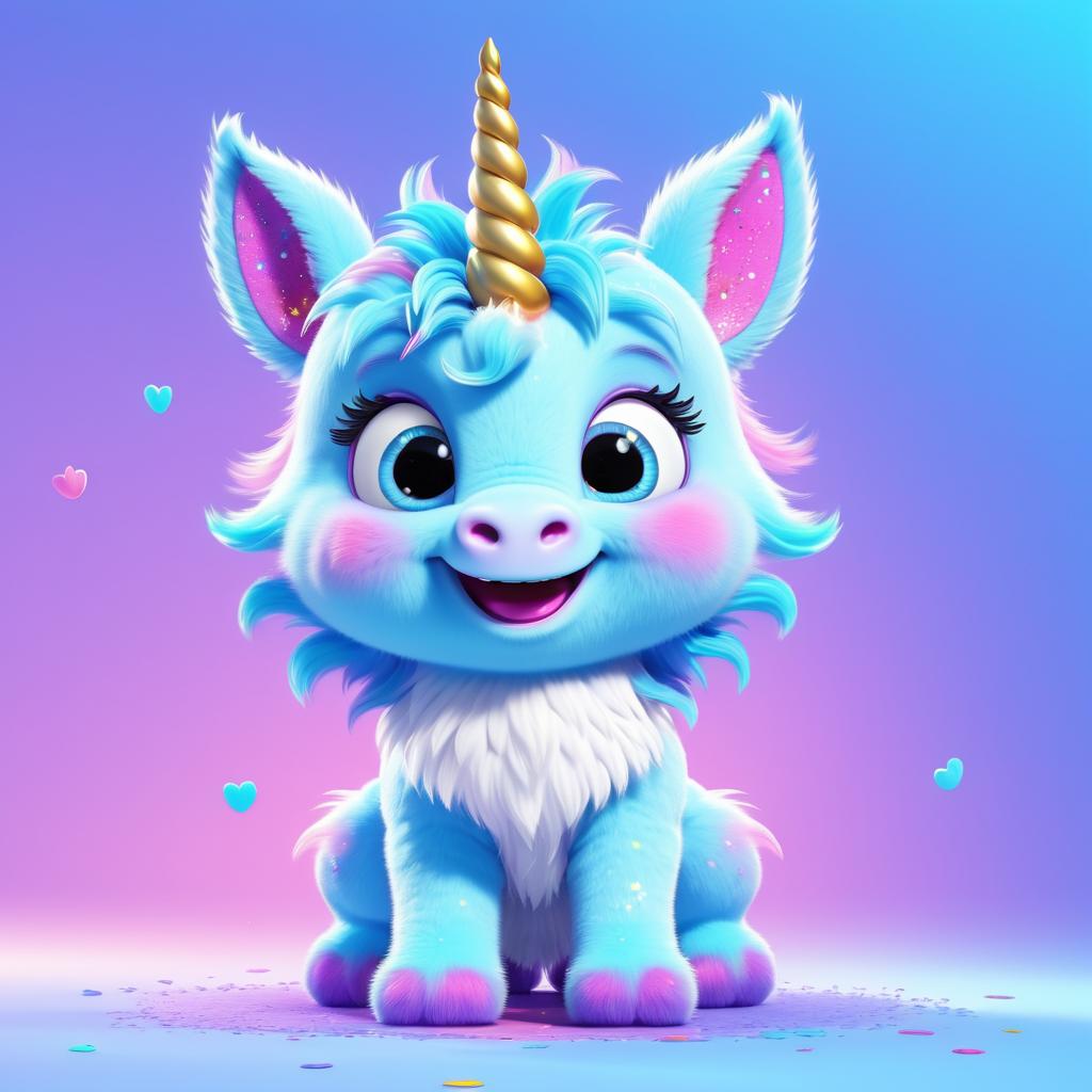 Cute Baby Unicorn in Colorful Pixar Style