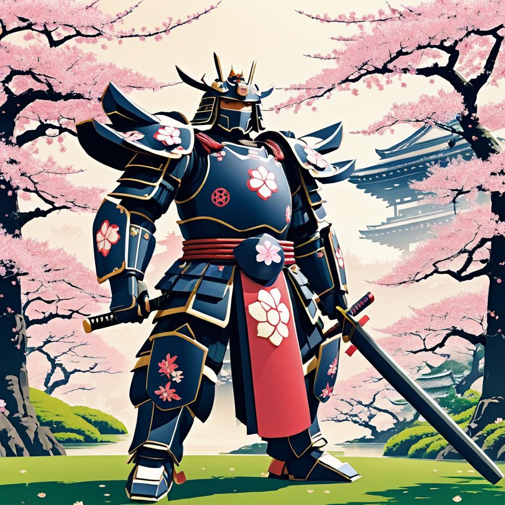 Heroic Samurai Beside Ancient Mecha