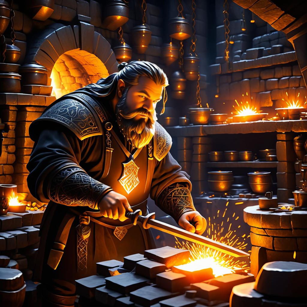 Dwarven Blacksmith in a Mystical Forge