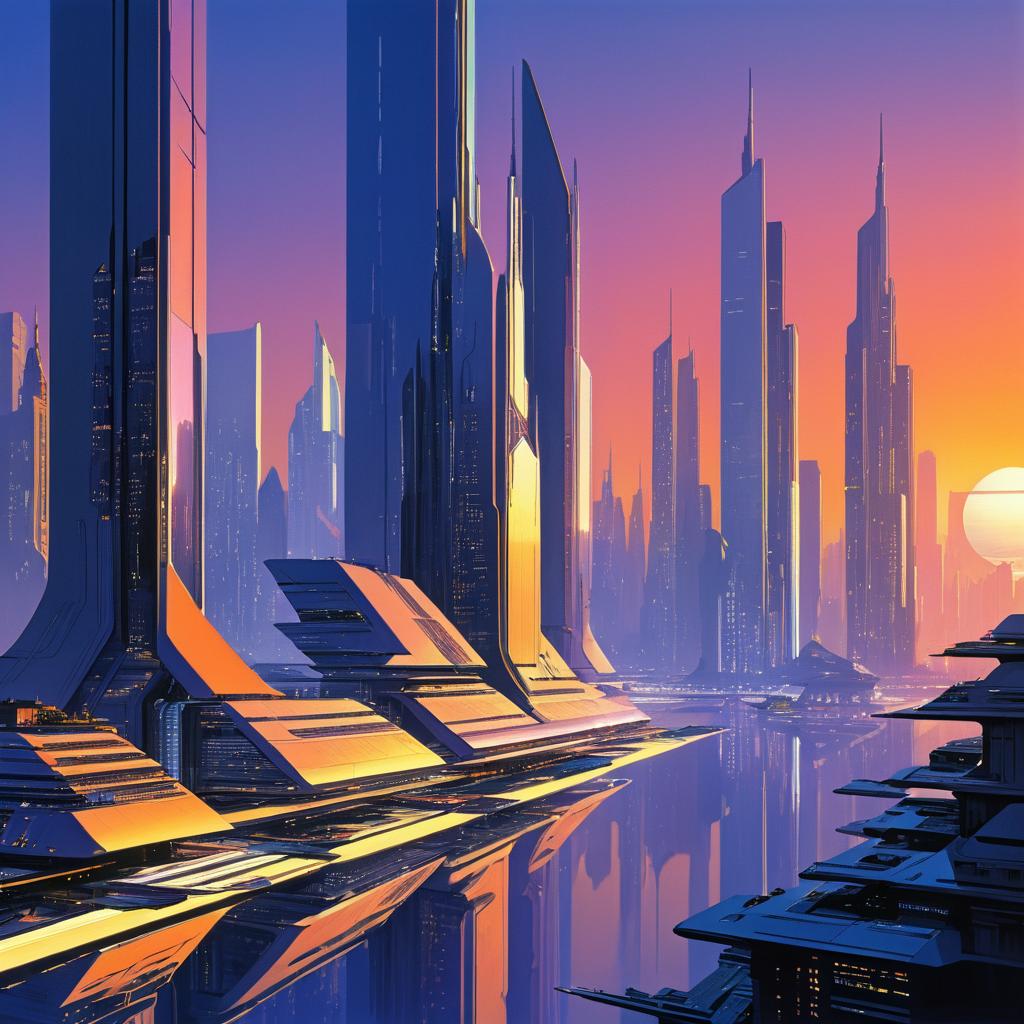 Futuristic City Skyline at Sunset