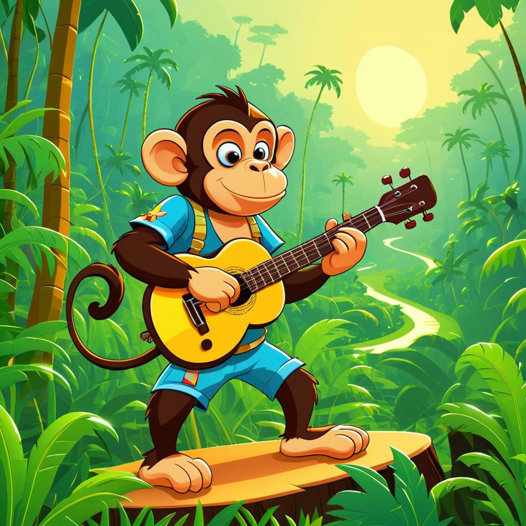 Monkey Strumming Guitar in Jungle Scene