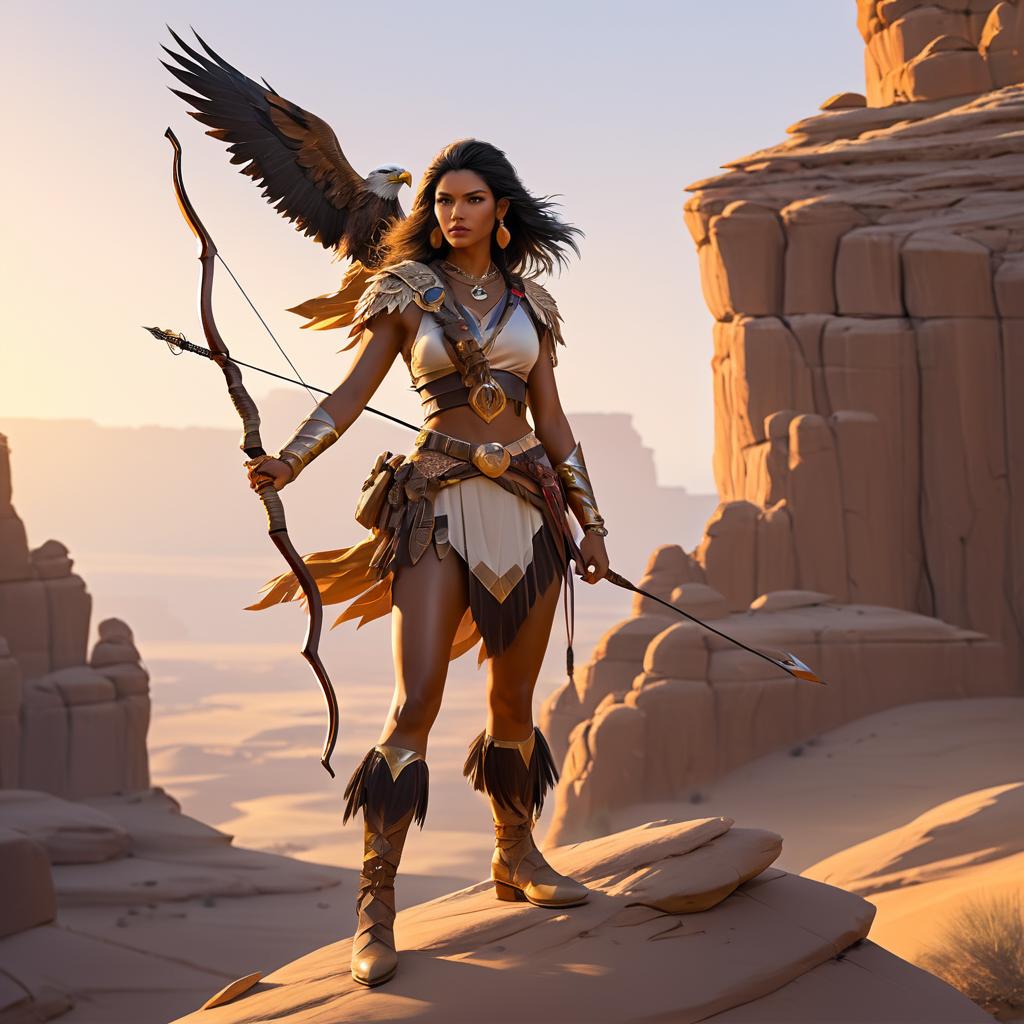 Heroic Eagle Hunter in Desert Sunset