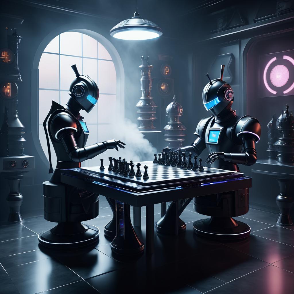 Retro-Futuristic Robot Chess Game Scene