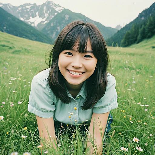 Smiling Girl in Mountain Meadow