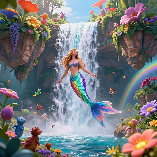 Surreal Mermaid Rainbow Waterfall