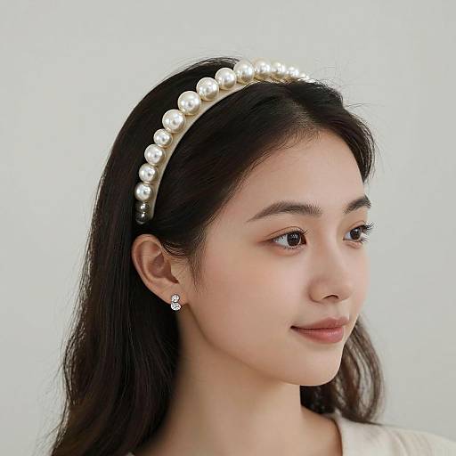 Elegant Pearl Headband with Diamond Earring