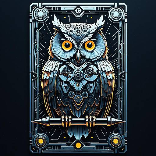 Cyberpunk Cybernetic Owl Tarot Card