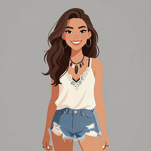 Smiling Bohemian Woman in Casual Outfit