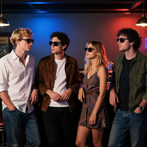 Chic Evening in a Neon Bar