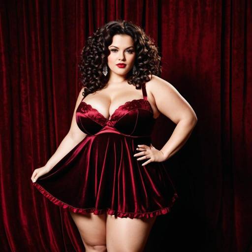 Bold Plus-Size Woman in Ruby Satin Babydoll