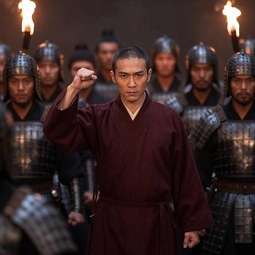 Intense Gathering: Central Figure in Maroon Robe