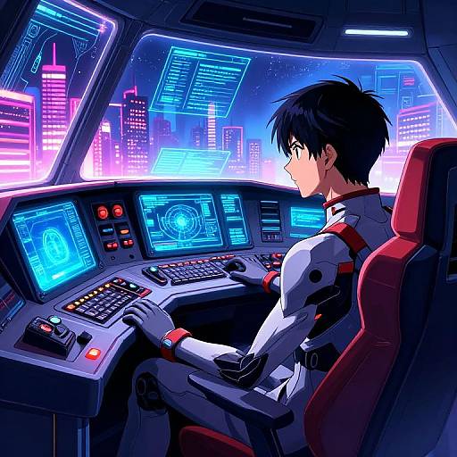 Futuristic Anime Mech Pilot Cockpit