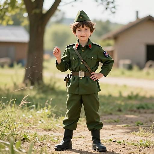 Confident Boy in Military Uniform