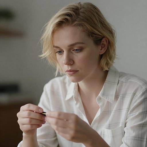 Focused Blonde Woman with Tousled Hair