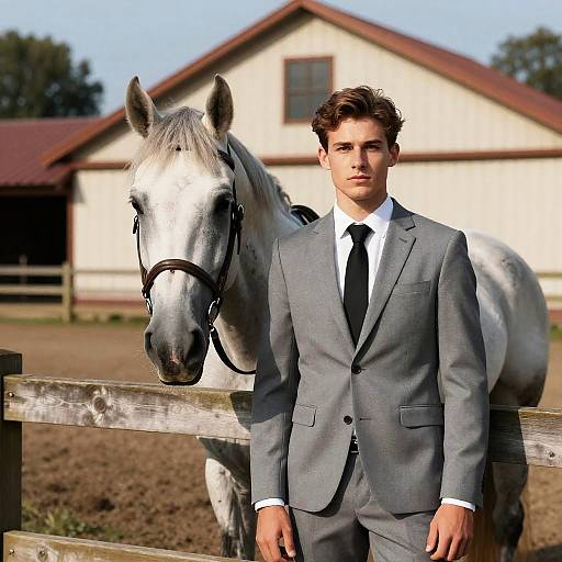 Young Man with Gray Horse Portrait