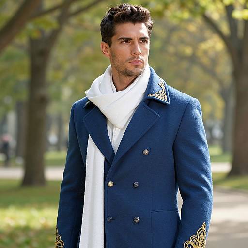 Elegant Man in Embroidered Blue Coat