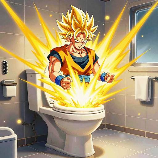 Futuristic Super Saiyan Toilet Scene