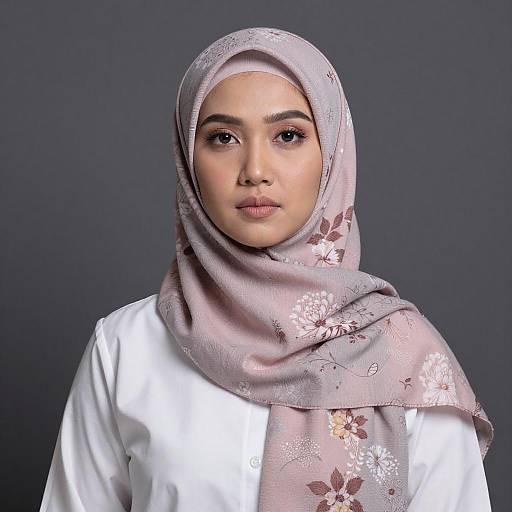 Portrait of Asian Woman in Floral Hijab