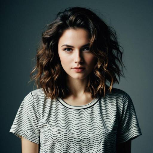 Young woman with wavy cropped hair in studio