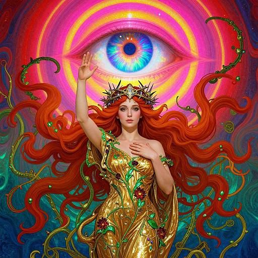 Surreal Mystical Woman in Neon Dreamscape