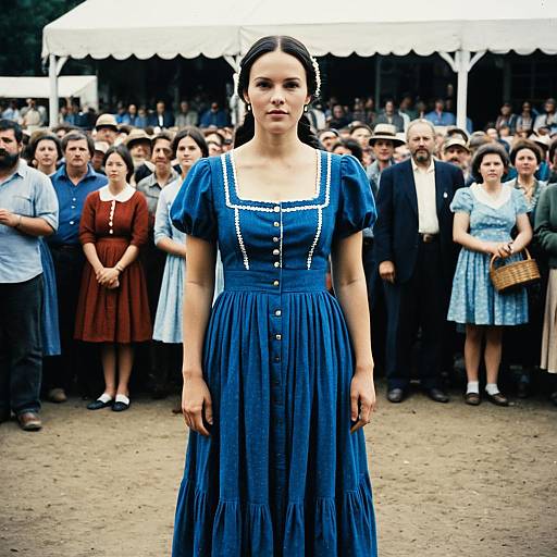 Woman in Blue American Folk Dress