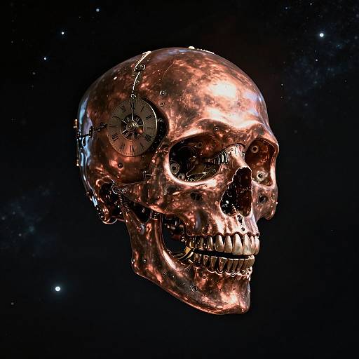 Photorealistic Weightless Copper Clockwork Skull