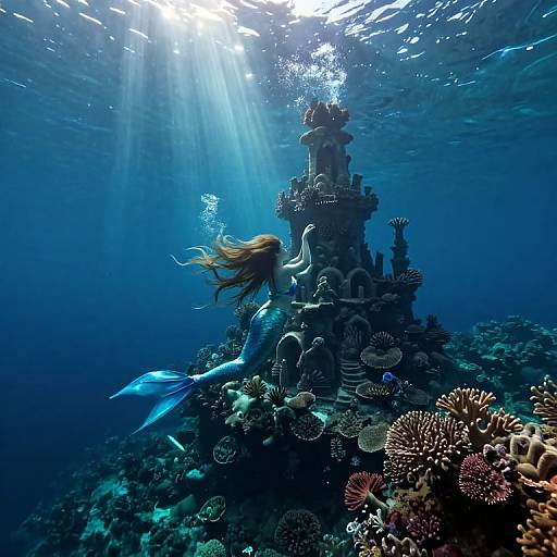 Surreal Underwater Ballet with Mermaid