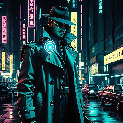 Cyberpunk Android Detective in Neon City