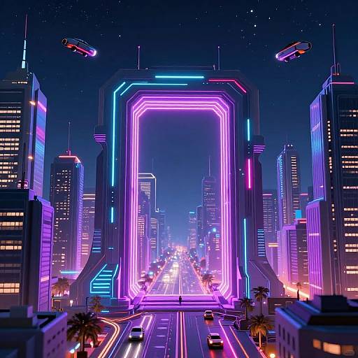 Futuristic Cyberpunk Cityscape with Portal