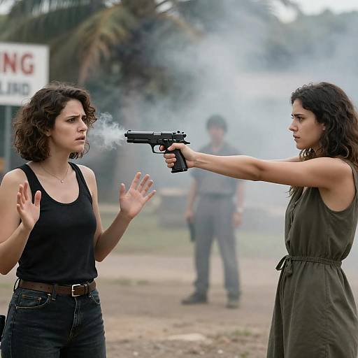 Two Women in Confrontation with Handgun
