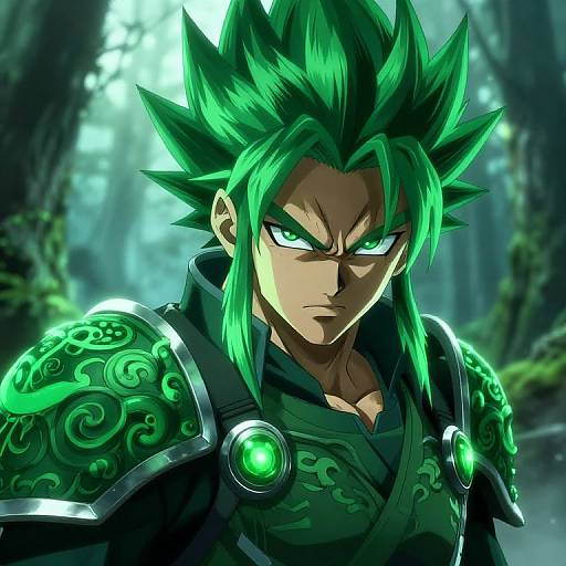 Fierce Green-Haired Anime Warrior